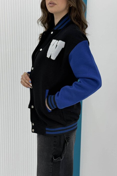 W LETTER WRITTINGS FLUFFY WOMEN JACKET BLACK/ E ZEZE - 2