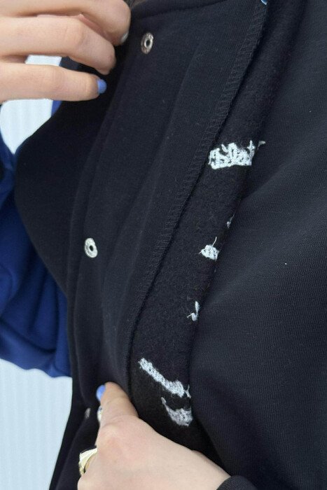 W LETTER WRITTINGS FLUFFY WOMEN JACKET BLACK/ E ZEZE - 3