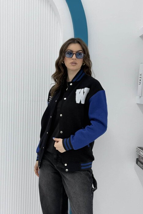W LETTER WRITTINGS FLUFFY WOMEN JACKET BLACK/ E ZEZE - 5