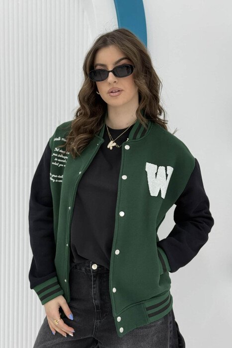 W LETTER WRITTINGS FLUFFY WOMEN JACKET GREEN/JESHILE 