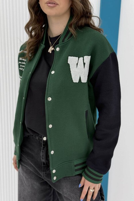 W LETTER WRITTINGS FLUFFY WOMEN JACKET GREEN/JESHILE - 4