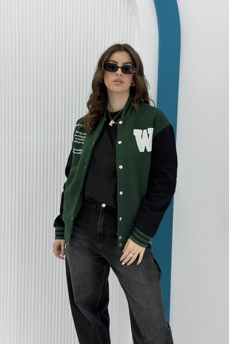 W LETTER WRITTINGS FLUFFY WOMEN JACKET GREEN/JESHILE - 5