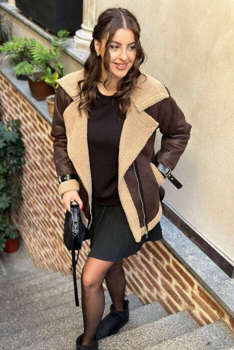 BELTED WOMEN JACKET BROWN/KAFE 