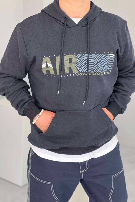 FLUFFY MEN HOODIE DARK BLUE/BEE - KLAUDIO FASHION
