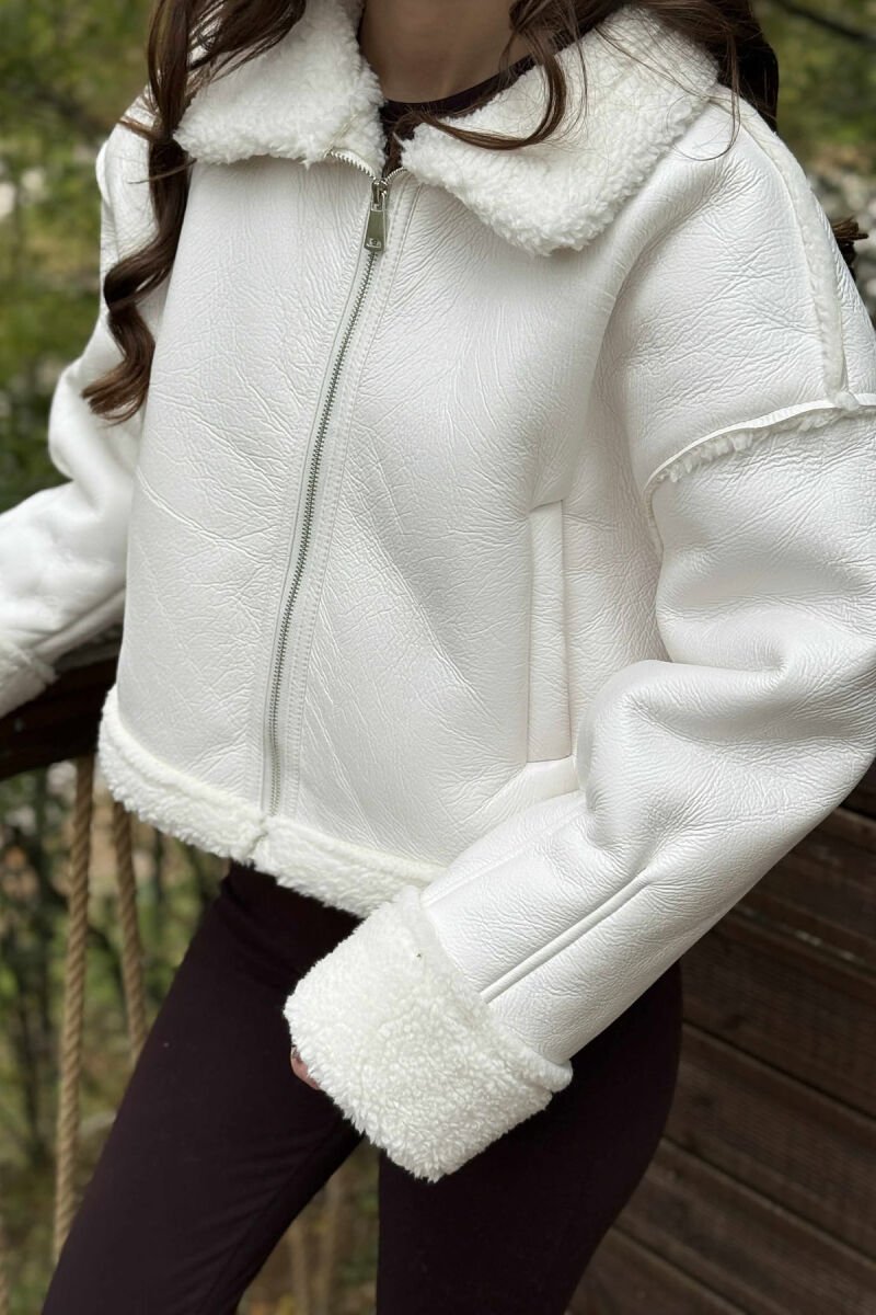 WARM WOOL DESIGN WOMEN JACKET WHITE-E BARDHE - 2