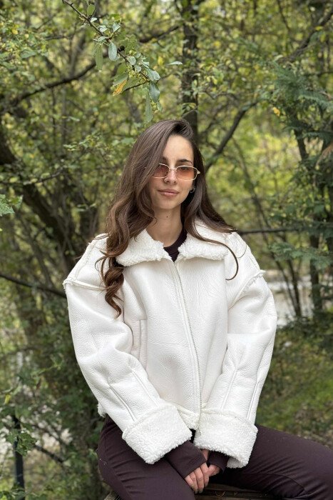WARM WOOL DESIGN WOMEN JACKET WHITE-E BARDHE - 4