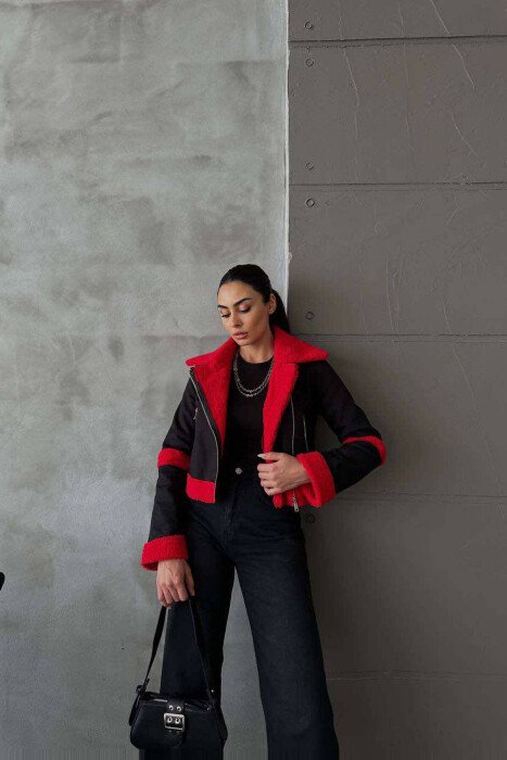 WARM ZIPPER WOMEN JACKET BLACK-RED/ZEKU - KLAUDIO FASHION
