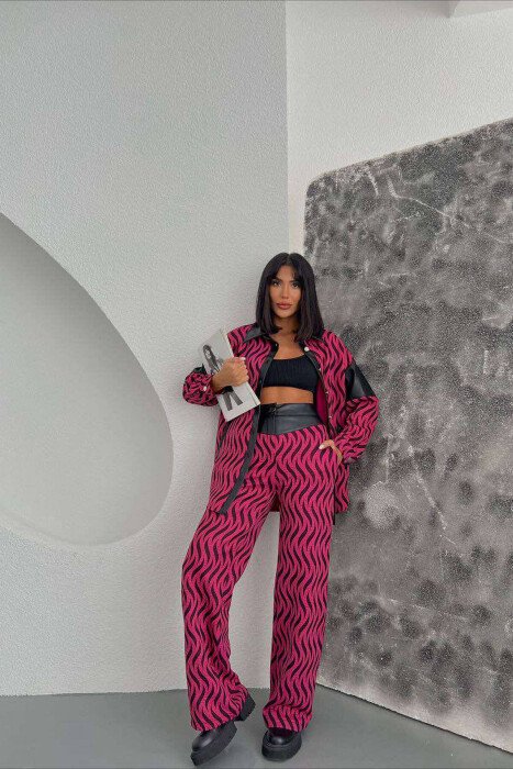 WAVY PATTERN SHIRT+TROUSSERS WOMAN SET FUCHSIA/CIKLAMI 