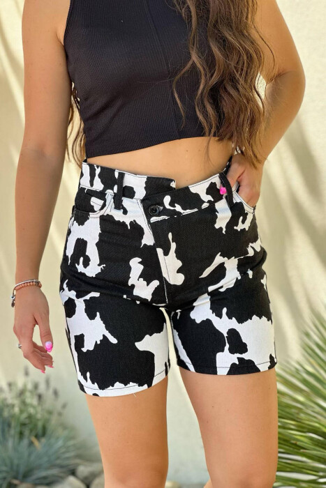 WHITE PATTERN WOMAN SHORTS BLACK/ E ZEZE - 3