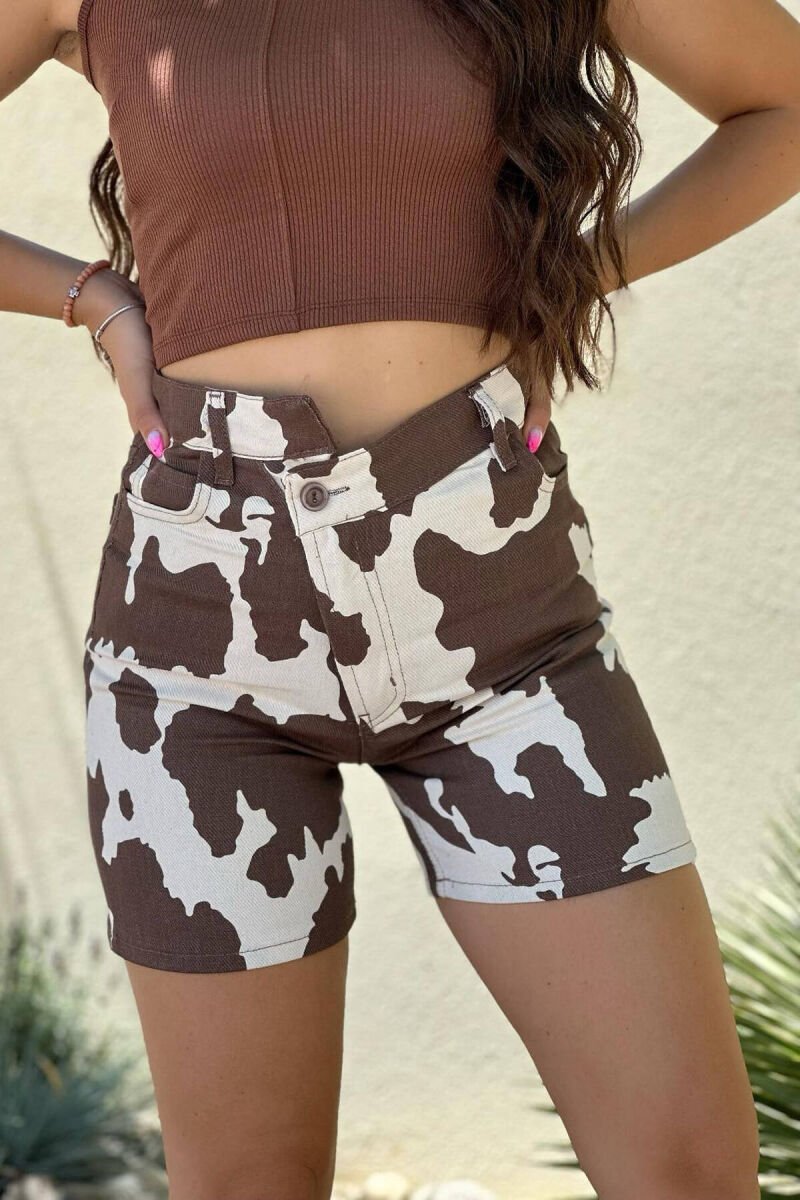 WHITE PATTERN WOMAN SHORTS BROWN/KAFE - 1