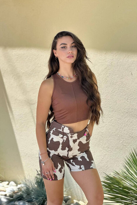 WHITE PATTERN WOMAN SHORTS BROWN/KAFE - 4