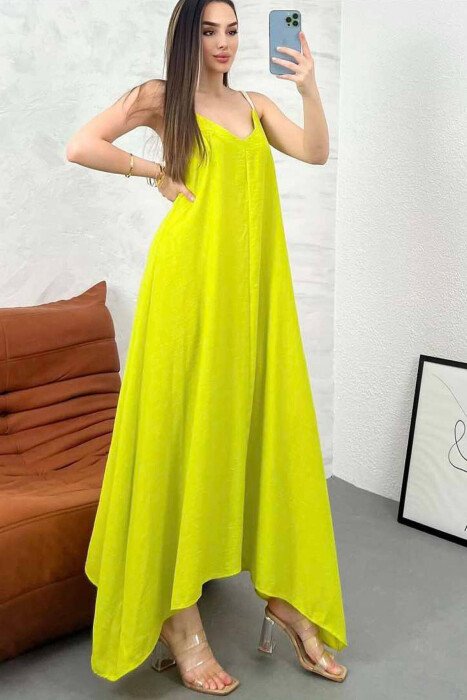 WIDE END ONE COLOR WOMEN DRESS LIGHT GREEN/JEZB - 2