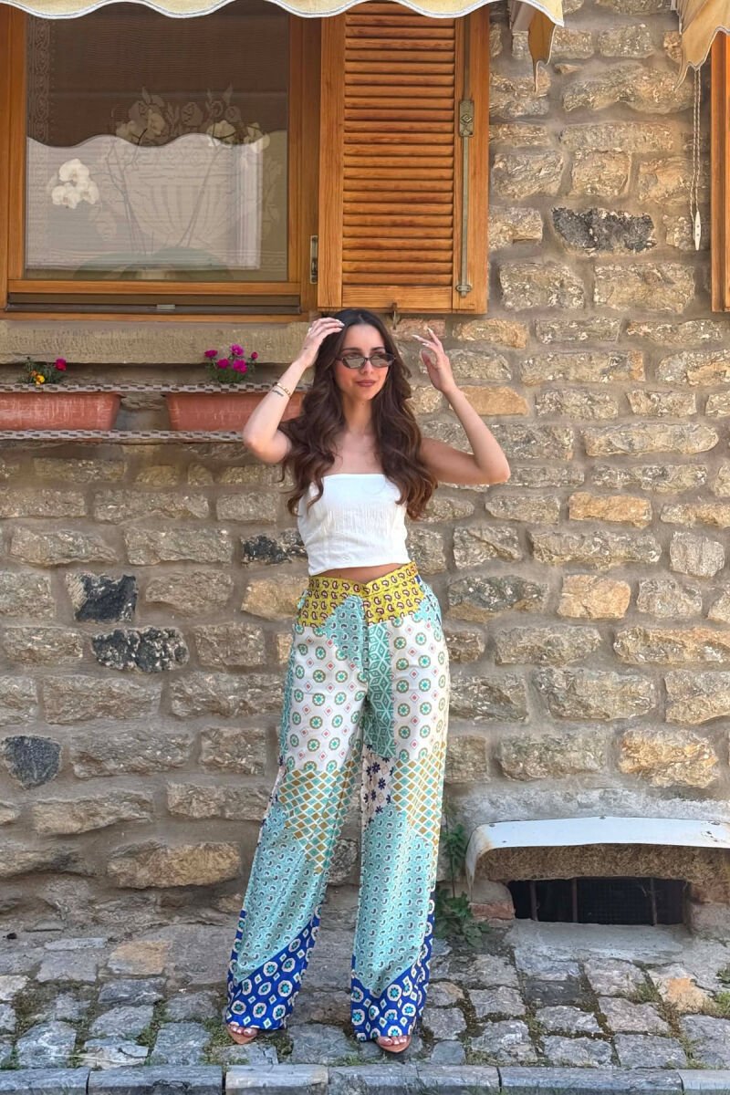 WIDE LEG ABSTRACT DESIGN WOMEN TROUSERS MINT/MENTE - 1