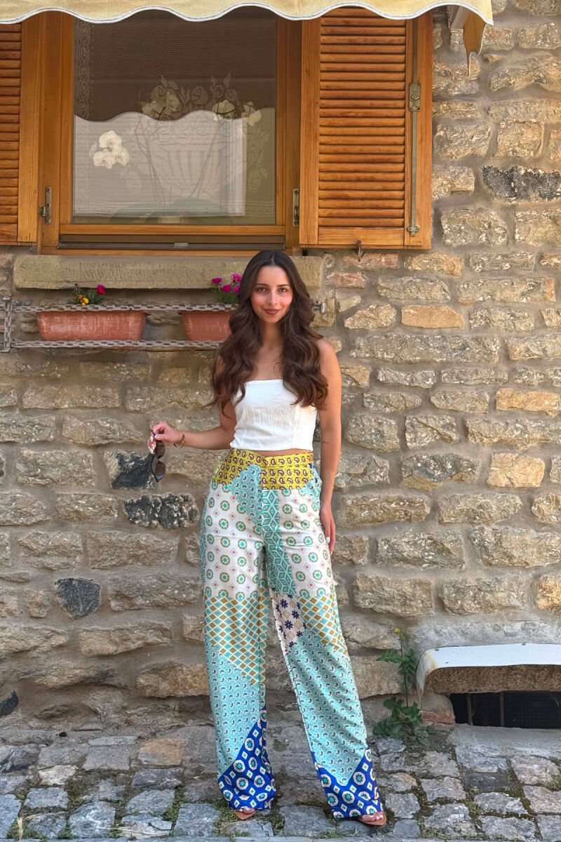 WIDE LEG ABSTRACT DESIGN WOMEN TROUSERS MINT/MENTE - 3