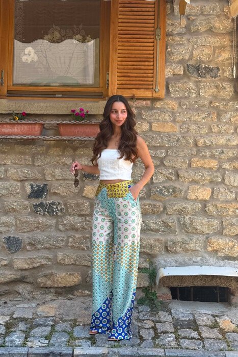 WIDE LEG ABSTRACT DESIGN WOMEN TROUSERS MINT/MENTE - 6