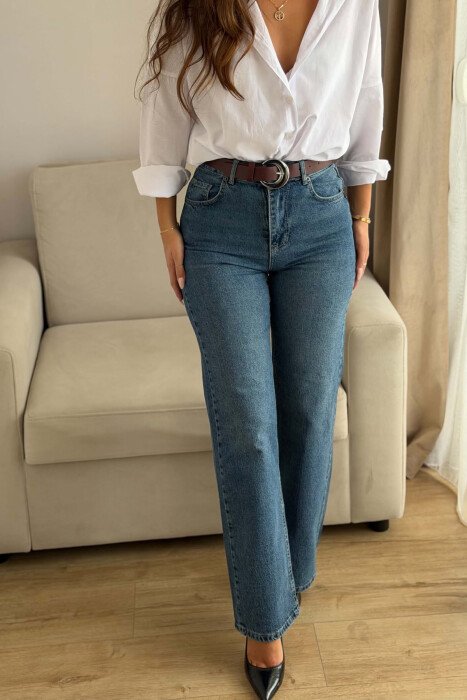 WIDE LEG BELT DETAIL ONE COLOR WOMAN JEANS BLUE/BLU - 2