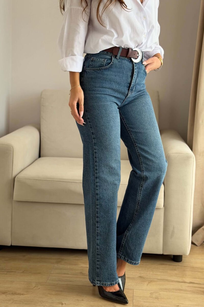 WIDE LEG BELT DETAIL ONE COLOR WOMAN JEANS BLUE/BLU - 4