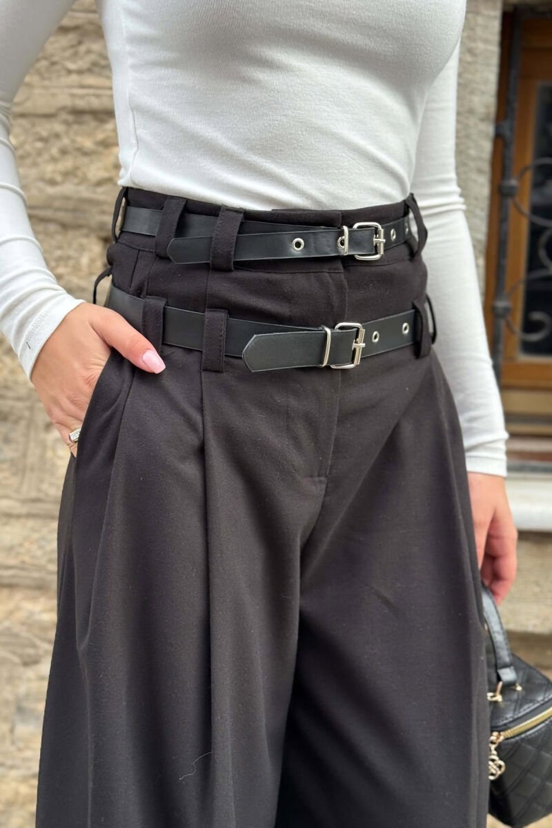 WIDE LEG BELT DETAIL ONE COLOR WOMAN TROUSERS BLACK/ E ZEZE - 4