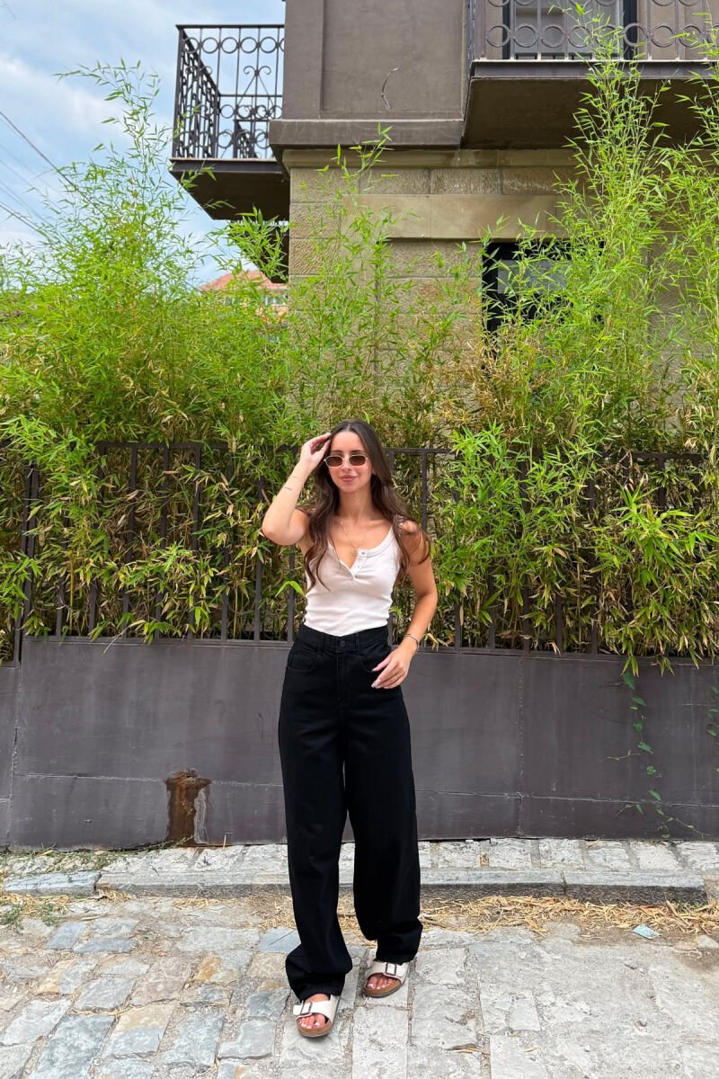 WIDE LEG BELTED WOMEN JEANS BLACK/ E ZEZE - 1