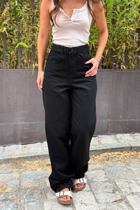WIDE LEG BELTED WOMEN JEANS BLACK/ E ZEZE - 2