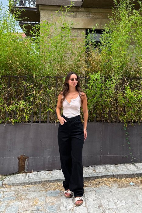 WIDE LEG BELTED WOMEN JEANS BLACK/ E ZEZE - 3