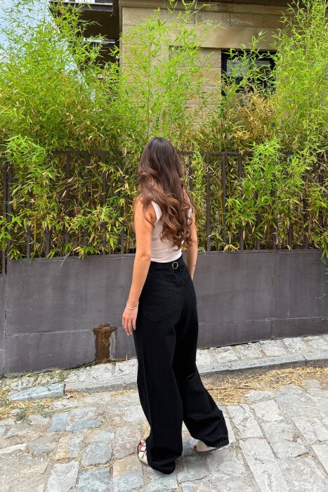 WIDE LEG BELTED WOMEN JEANS BLACK/ E ZEZE - 5