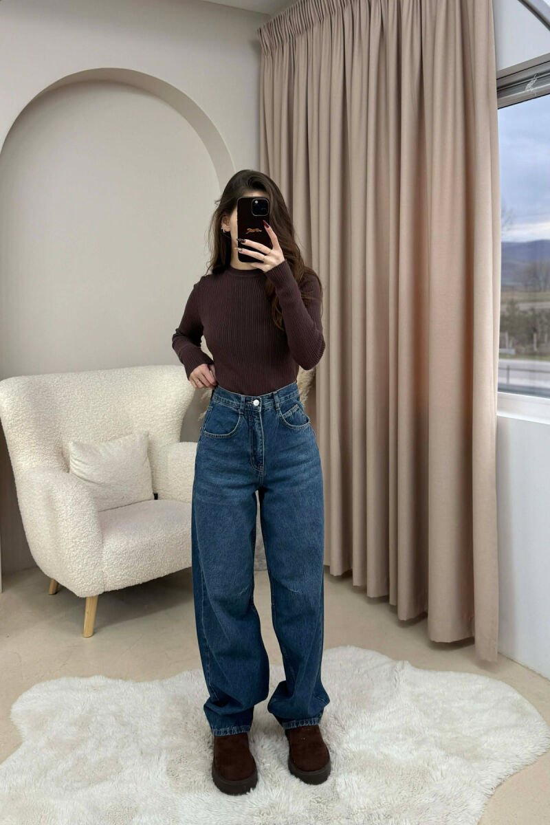 WIDE LEG BELTED WOMEN JEANS BLUE/BLU - 3