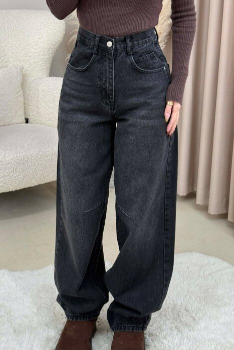 WIDE LEG BELTED WOMEN JEANS DARK GREY/GEE - 3