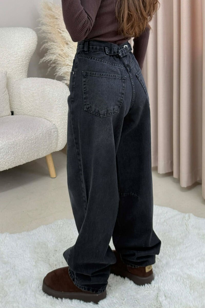 WIDE LEG BELTED WOMEN JEANS DARK GREY/GEE - 4