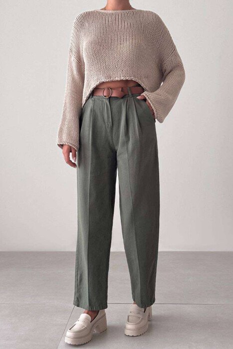 WIDE LEG BELTED WOMEN JEANS GREEN/JESHILE - KLAUDIO FASHION