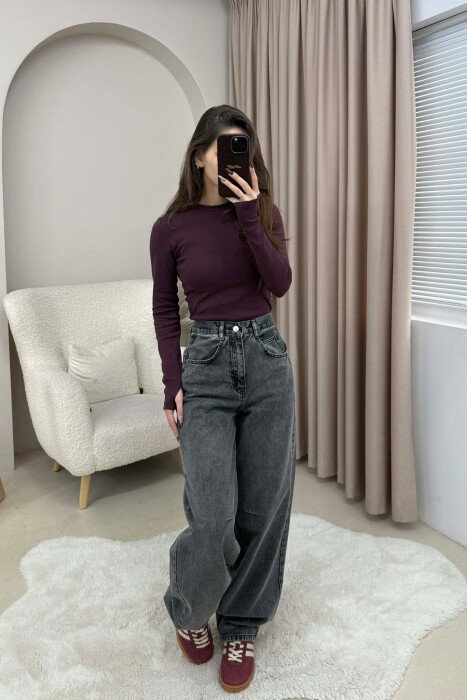WIDE LEG BELTED WOMEN JEANS GREY/GRI - 2