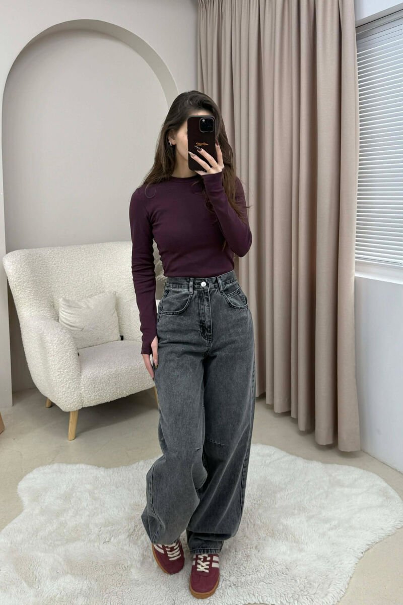 WIDE LEG BELTED WOMEN JEANS GREY/GRI - 2