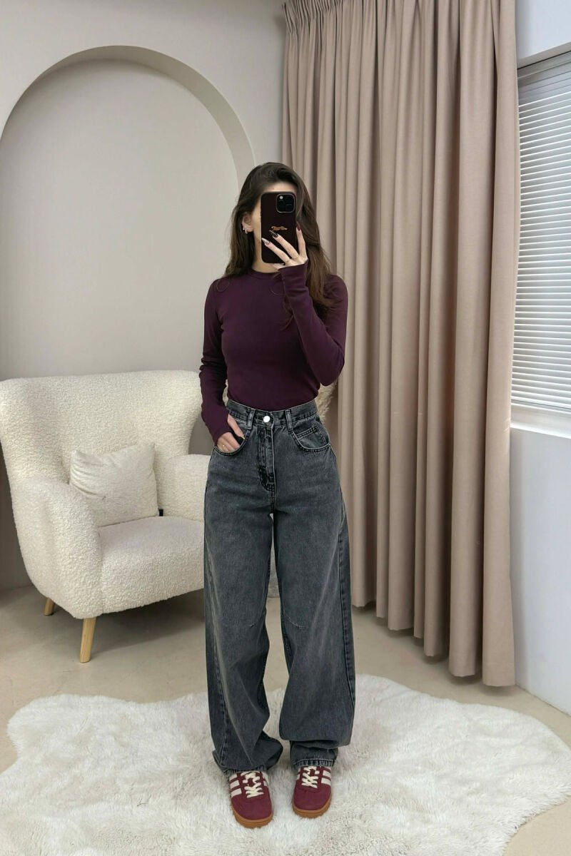 WIDE LEG BELTED WOMEN JEANS GREY/GRI - 3