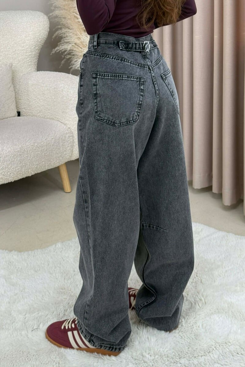WIDE LEG BELTED WOMEN JEANS GREY/GRI - 5