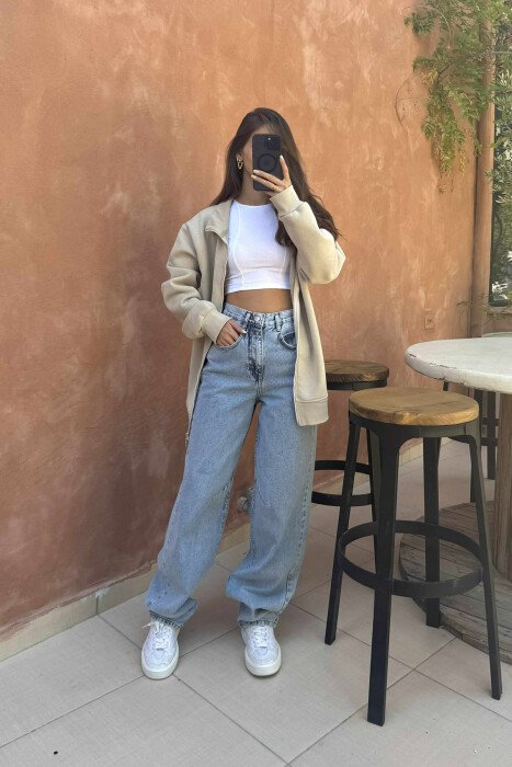 WIDE LEG BELTED WOMEN JEANS LIGHTBLUE/BZ - KLAUDIO FASHION