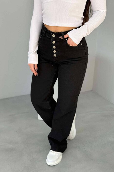 WIDE LEG BUTTONED WOMEN JEANS BLACK/ E ZEZE - KLAUDIO FASHION
