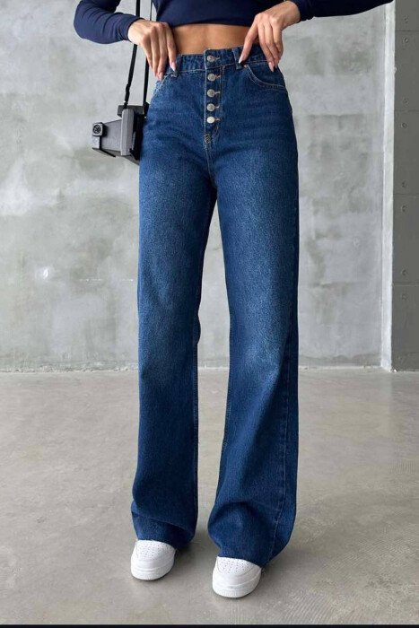 WIDE LEG BUTTONED WOMEN JEANS BLUE/BLU - KLAUDIO FASHION