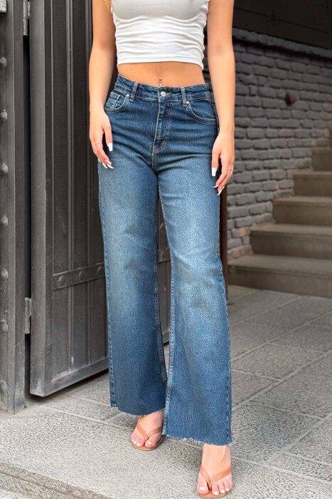 WIDE LEG CUTTED EDGES WOMAN JEANS BLUE/BLU - 2