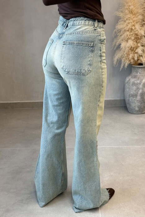WIDE LEG CUTTED EDGES WOMAN JEANS LIGHTBLUE/BZ - 2