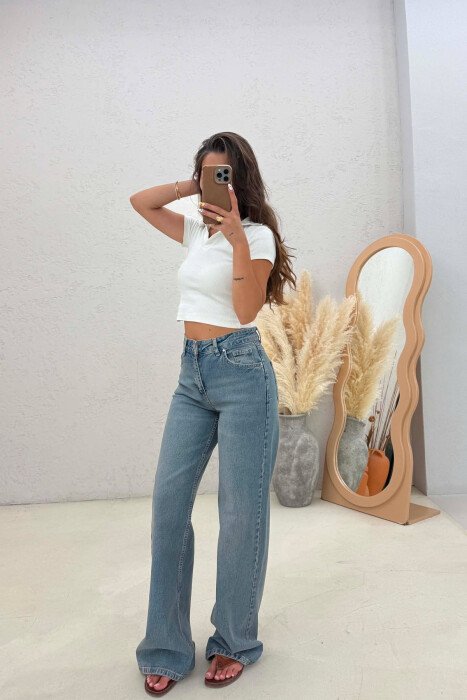 WIDE LEG CUTTED EDGES WOMAN JEANS LIGHTBLUE/BZ - 2