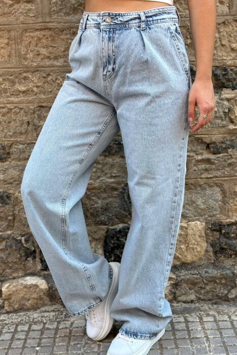 WIDE LEG DENIM WOMEN JEANS LIGHTBLUE/BZ - KLAUDIO FASHION
