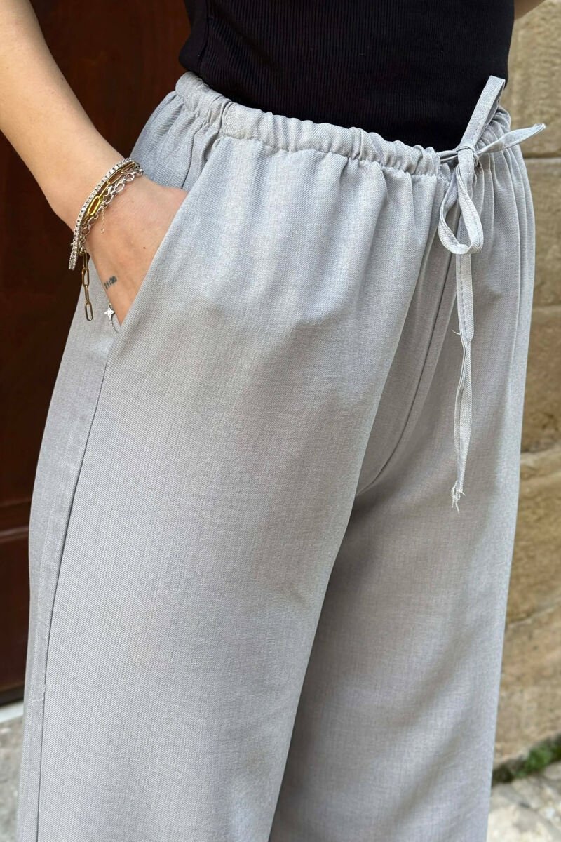 WIDE LEG ELASTIC WAIST LACING DETAIL WOMAN TROUSERS GREY-GREY/GG - 4