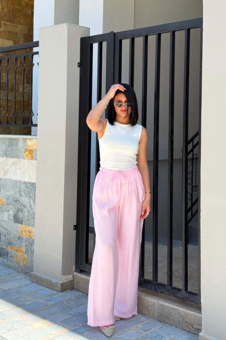WIDE LEG ELASTIC WAIST WOMAN TROUSERS PINK/ROZE - 2