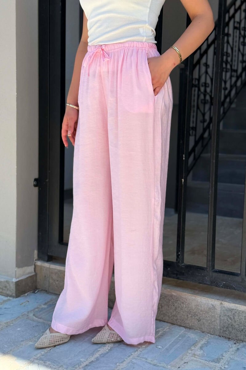 WIDE LEG ELASTIC WAIST WOMAN TROUSERS PINK/ROZE - 4