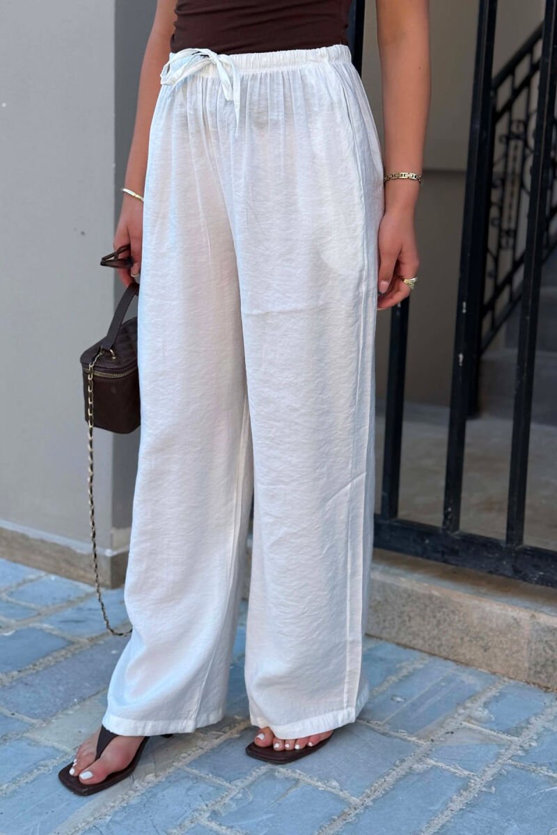 WIDE LEG ELASTIC WAIST WOMAN TROUSERS WHITE-E BARDHE - 6