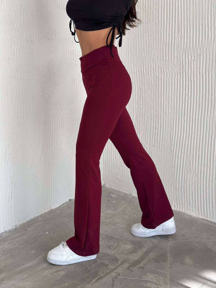 ONE COLOR WIDE LEG EALSTIC WAIST WOMEN SWEATPANTS BURGUNDY/VISHNJE - 3
