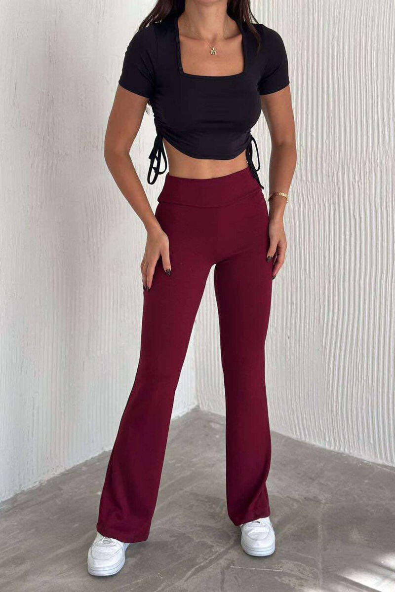 ONE COLOR WIDE LEG EALSTIC WAIST WOMEN SWEATPANTS BURGUNDY/VISHNJE - 2