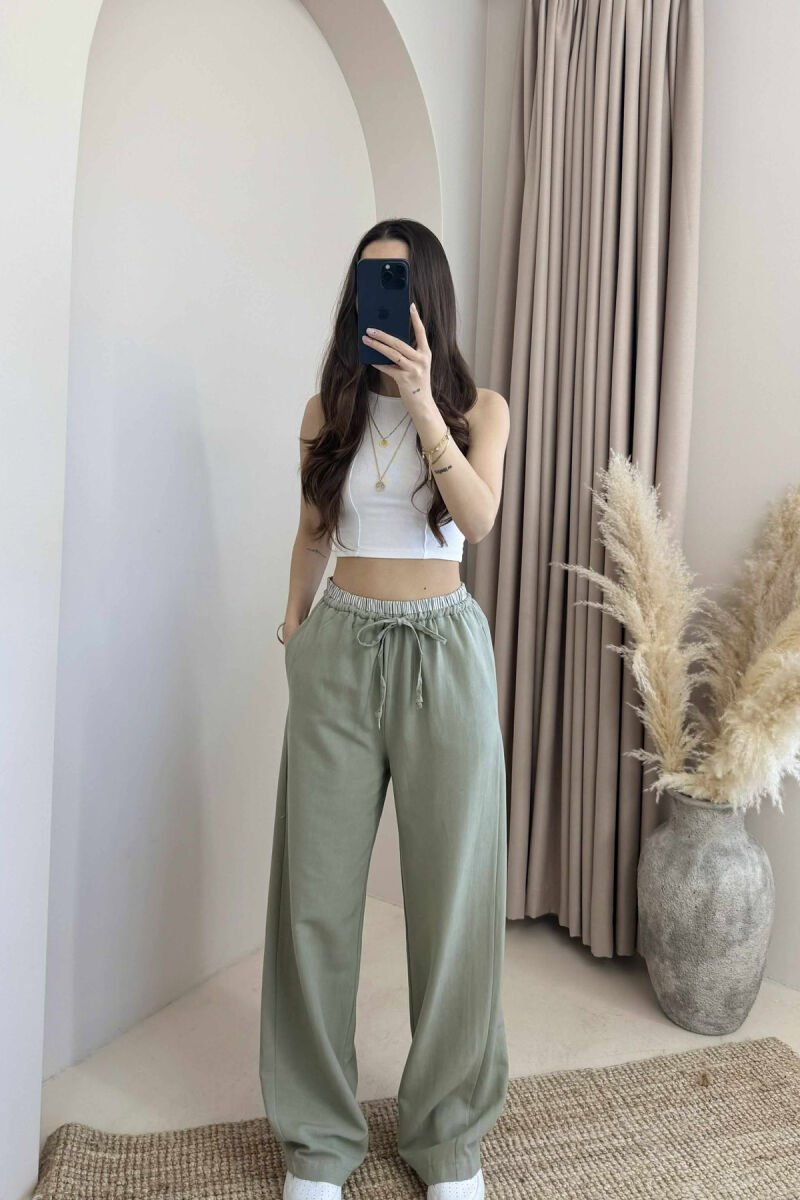 WIDE LEG ELASTIC WAIST WOMEN TROUSERS MINT/MENTE - 1