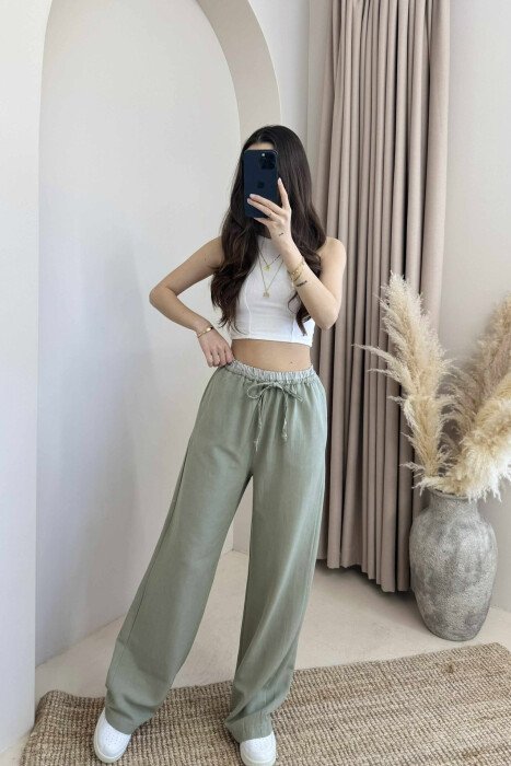 WIDE LEG ELASTIC WAIST WOMEN TROUSERS MINT/MENTE - 2