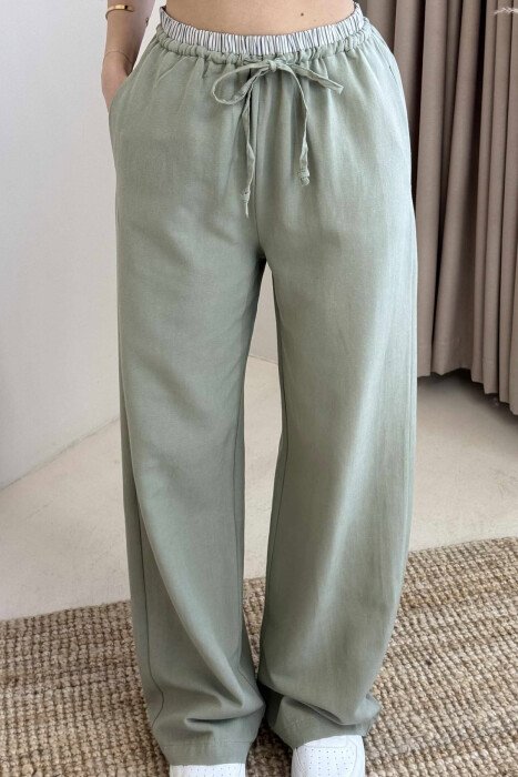 WIDE LEG ELASTIC WAIST WOMEN TROUSERS MINT/MENTE - 3